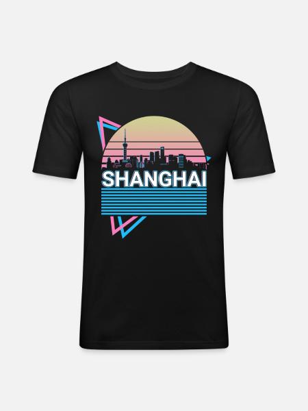 Shanghai City Skyline Cityscape Retro - Men's Slim Fit T-Shirt - black