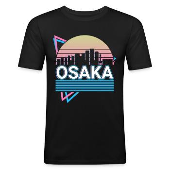 Osaka City Skyline Cityscape Rétro - T-shirt près du corps Homme - noir - Devant - Nik (191cm)