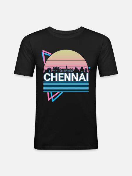 Chennai City Skyline Cityscape Retro - Men's Slim Fit T-Shirt - black