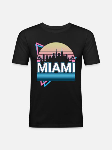 Miami Stadt Skyline Stadtbild Retro - Männer Slim Fit T-Shirt - Schwarz
