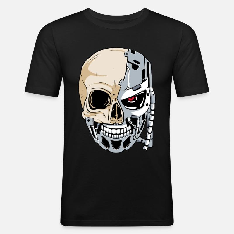 Cyborg-Schädel Cyber-Ästhetik - Männer Slim Fit T-Shirt - Schwarz