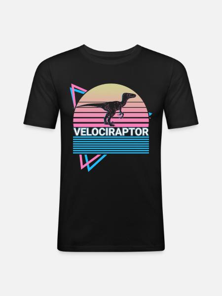 Velociraptor Dinosaur Retro - Men's Slim Fit T-Shirt - black