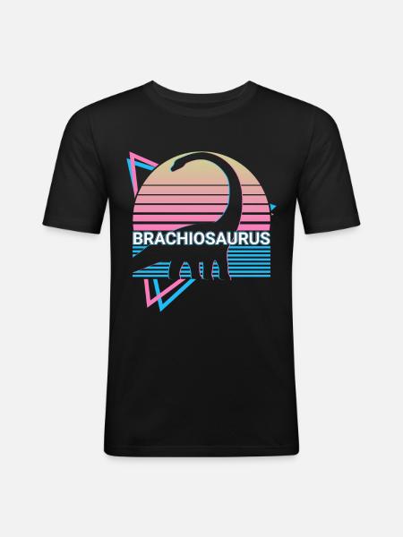 Brachiosaurus Dinosaur Retro - Men's Slim Fit T-Shirt - black