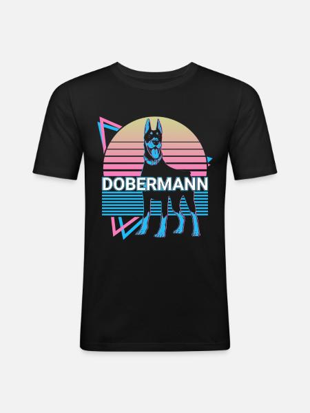 Dobermann Retro - Männer Slim Fit T-Shirt - Schwarz