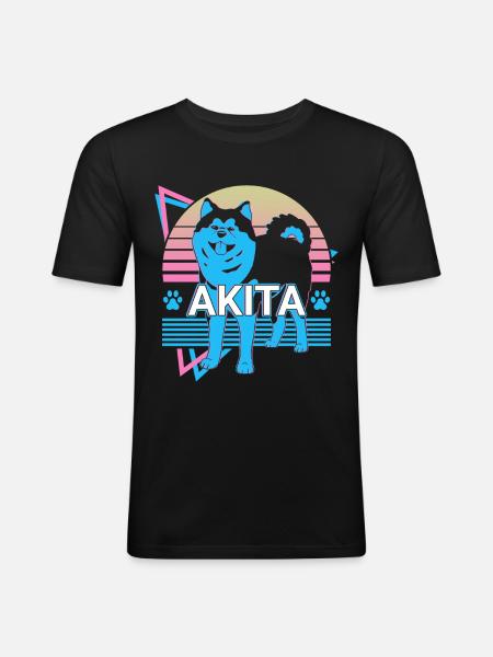 Akita Rétro - T-shirt près du corps Homme - noir
