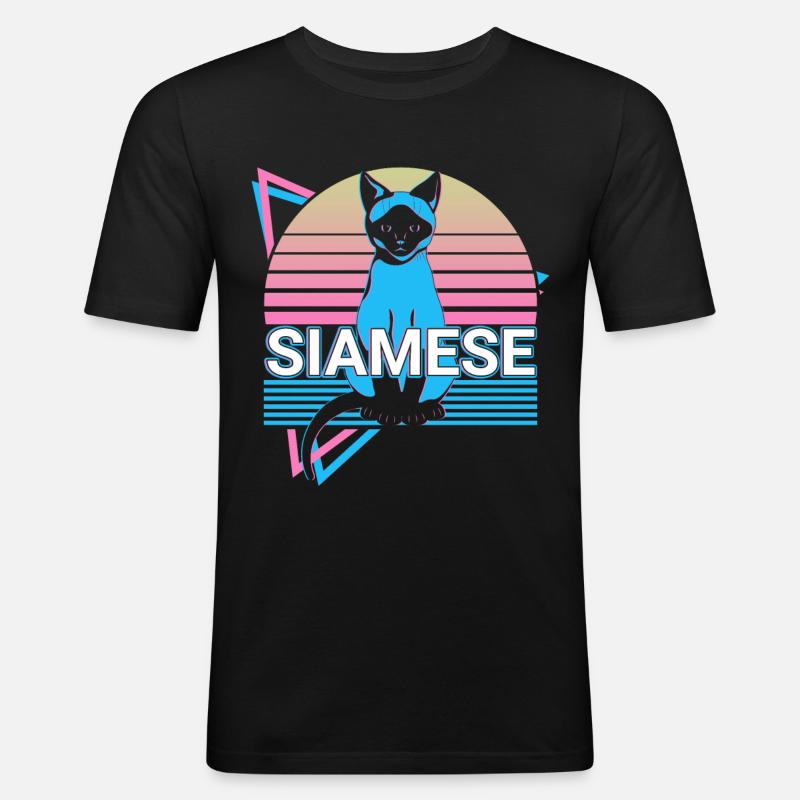 Siamkatze Retro - Männer Slim Fit T-Shirt - Schwarz