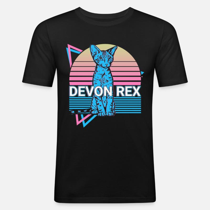 Devon Rex Chat Rétro - T-shirt près du corps Homme - noir