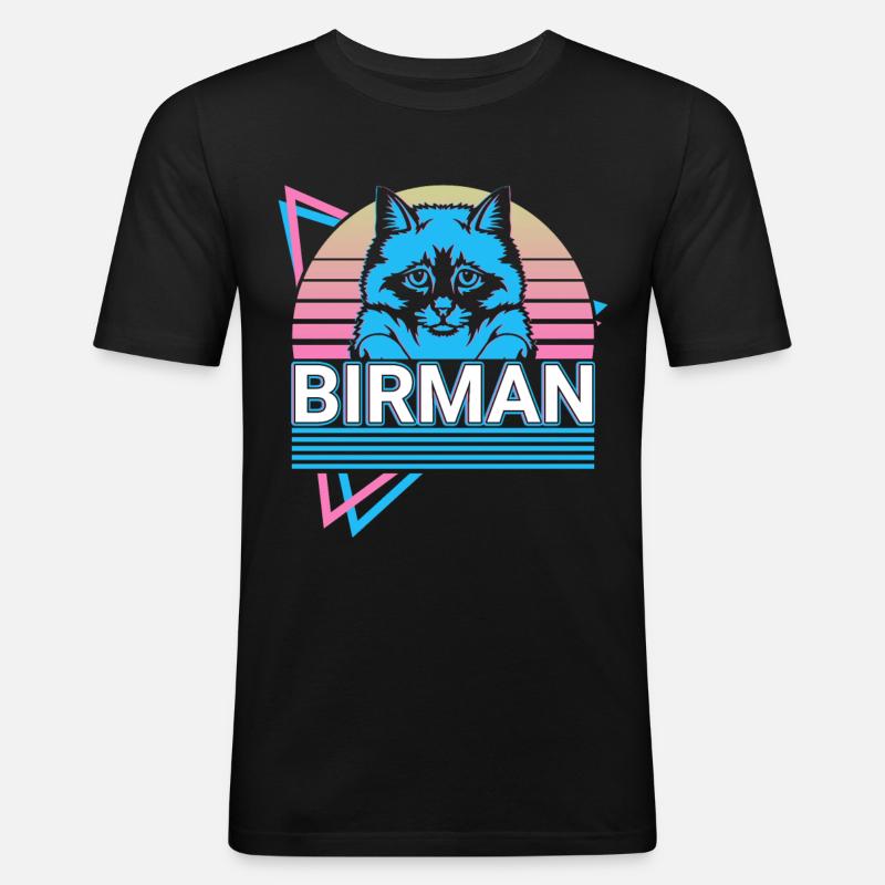 Birmakatze Retro - Männer Slim Fit T-Shirt - Schwarz