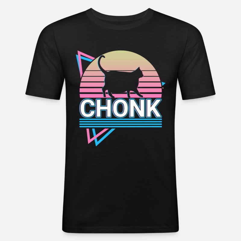 Chonk Katze Retro - Männer Slim Fit T-Shirt - Schwarz