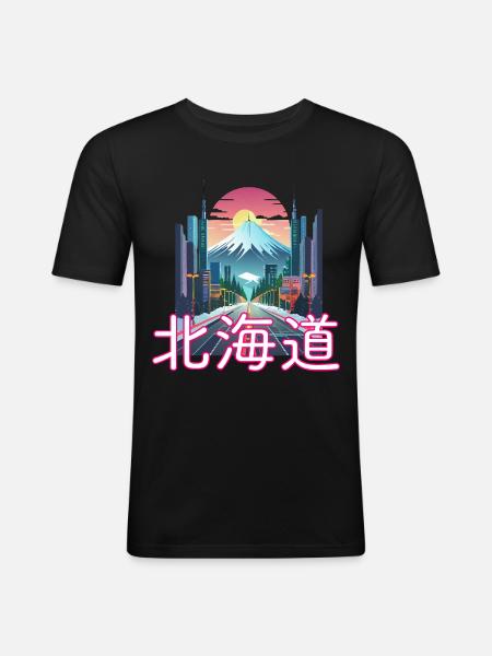 Hokkaido Evening Glow - Männer Slim Fit T-Shirt - Schwarz