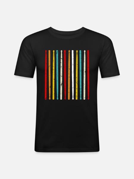 Retro Drumsticks Drum Drums Batteur - T-shirt près du corps Homme - noir