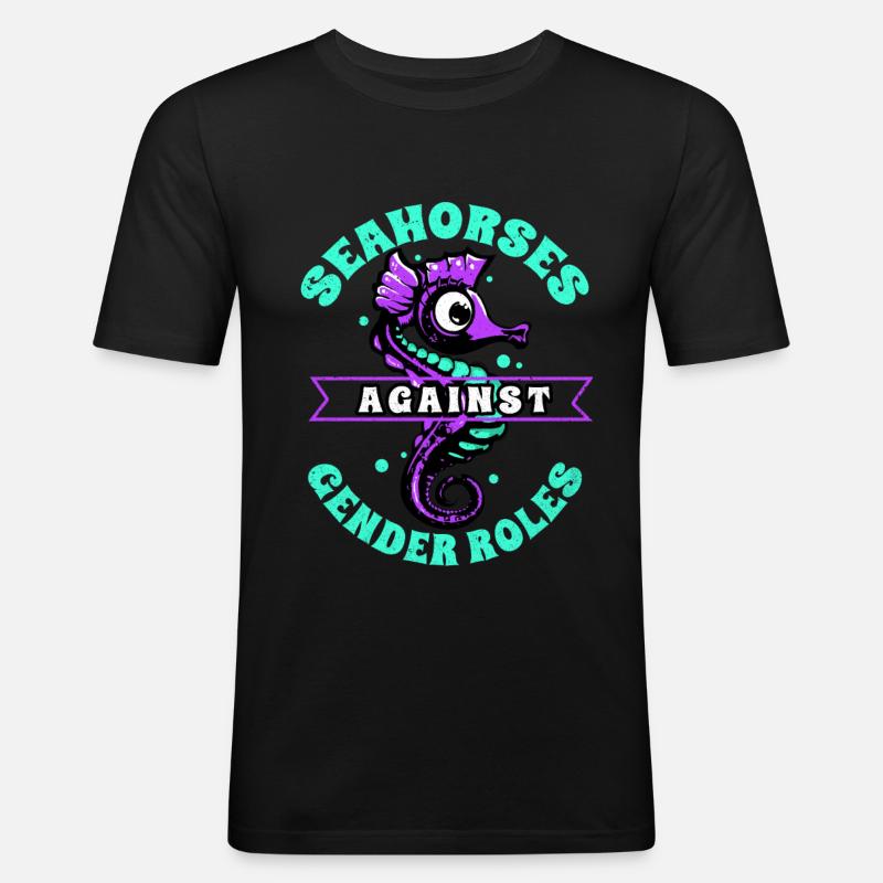 Seepferd - Männer Slim Fit T-Shirt - Schwarz
