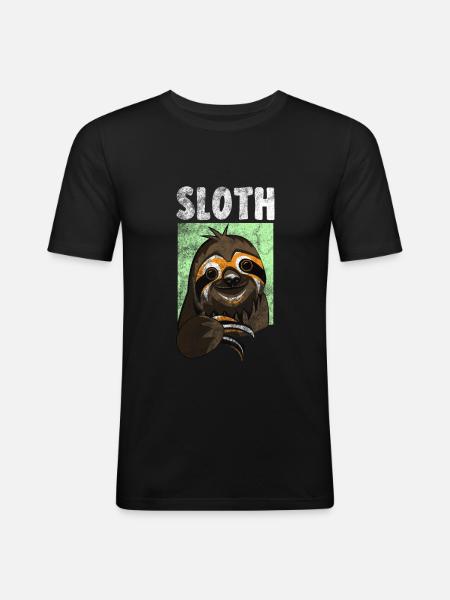 Faultier - Männer Slim Fit T-Shirt - Schwarz