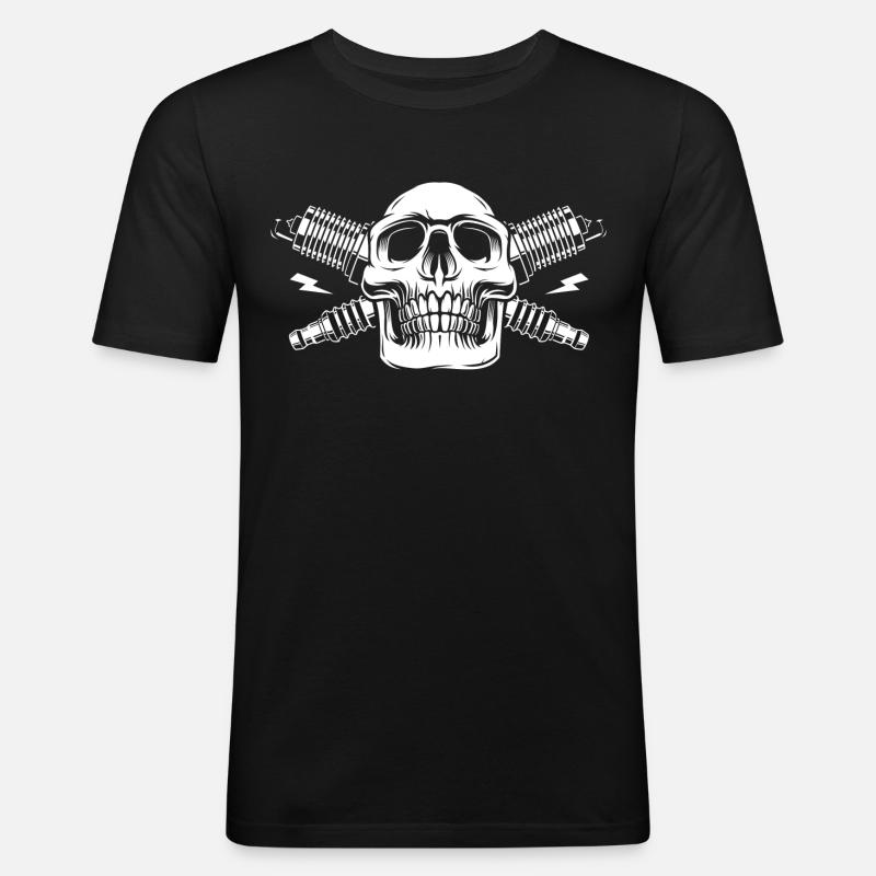 skull with spark plug - Men's Slim Fit T-Shirt - black