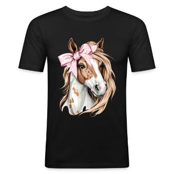 Coquette noeud Appaloosa Cheval Fille Maman Rose - T-shirt près du corps Homme - noir - Devant - Nik (191cm)