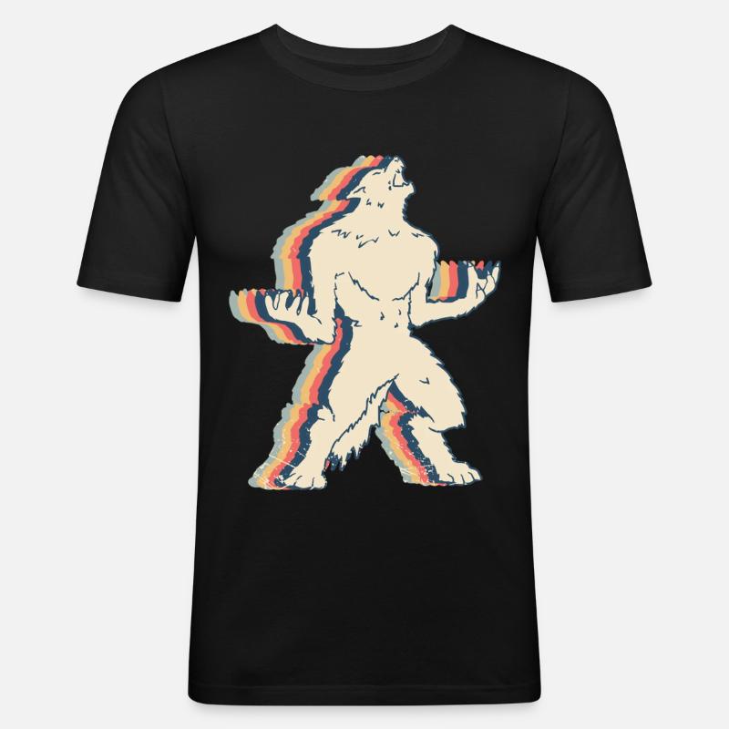 Werwolf Wolf Retro Line Art - Männer Slim Fit T-Shirt - Schwarz