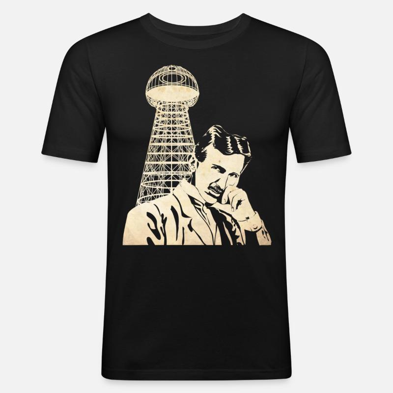 Nikola Tesla - Männer Slim Fit T-Shirt - Schwarz