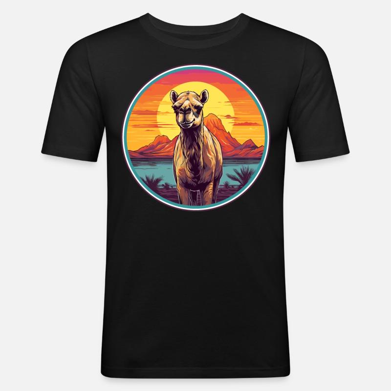 Kamel - Männer Slim Fit T-Shirt - Schwarz