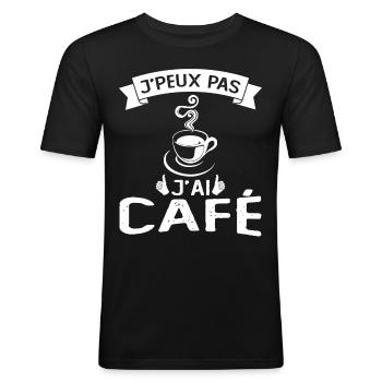 Je peux pas j'ai café cadeau - T-shirt près du corps Homme - noir - Devant - Nik (191cm)
