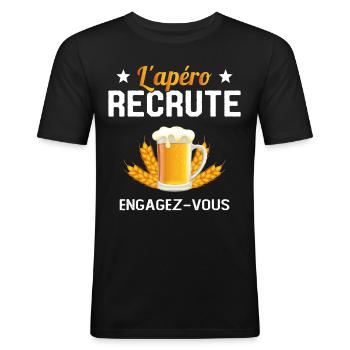 L'apéro Recrute Engagez-vous - T-shirt près du corps Homme - noir - Devant - Nik (191cm)