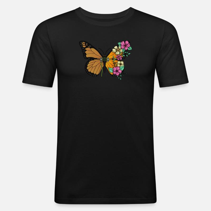 Biopunk-Schmetterling Blume Biopunk-Ästhetik - Männer Slim Fit T-Shirt - Schwarz