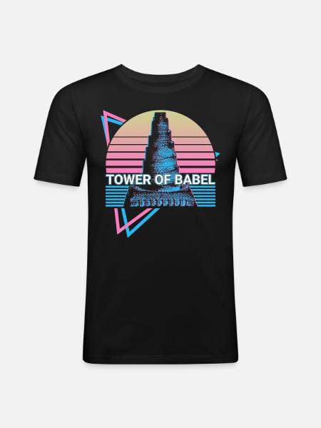 Tour de Babel Rétro - T-shirt près du corps Homme - noir