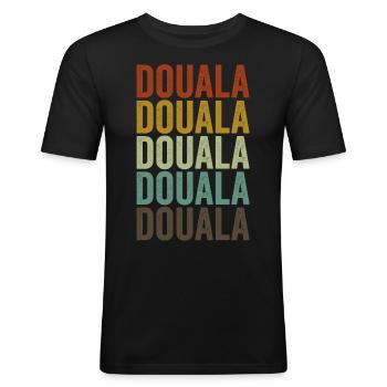 Douala Cameroun Rétro Vintage - T-shirt près du corps Homme - noir - Devant - Nik (191cm)