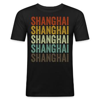 Shanghai Chine Rétro Vintage - T-shirt près du corps Homme - noir - Devant - Nik (191cm)