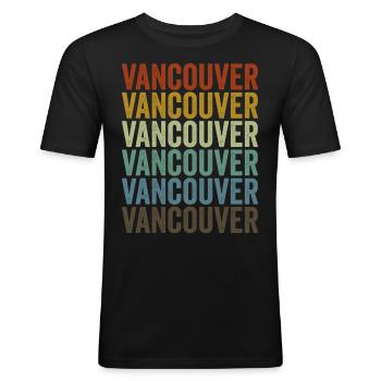 Vancouver Canada Rétro Vintage - T-shirt près du corps Homme - noir - Devant - Nik (191cm)