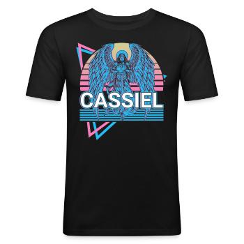 Cassiel Archange Rétro - T-shirt près du corps Homme - noir - Devant - Nik (191cm)