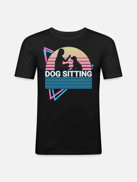 Dog Sitting Retro Trainer - Men's Slim Fit T-Shirt - black