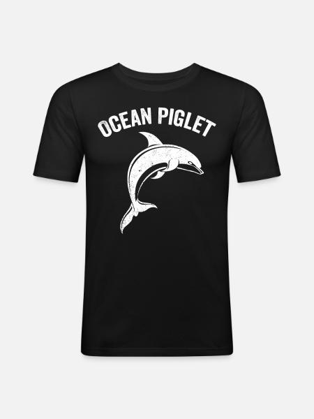 Funny Dolphin Ocean Piglet - Men's Slim Fit T-Shirt - black