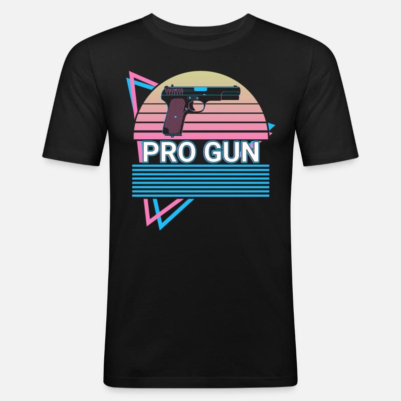 Pro Gun Retro - Männer Slim Fit T-Shirt - Schwarz