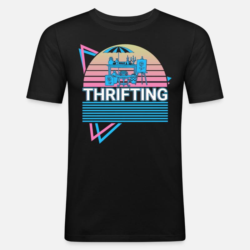 Thrifting Thrifter Retro - Männer Slim Fit T-Shirt - Schwarz