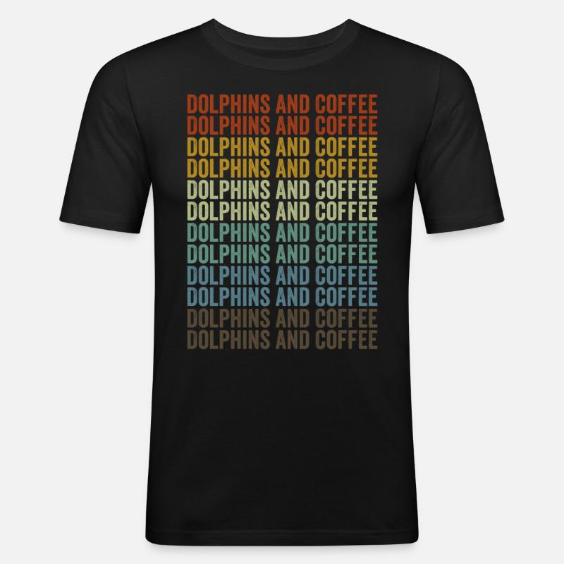 Delphine und Kaffee Delphin-Kaffee - Männer Slim Fit T-Shirt - Schwarz