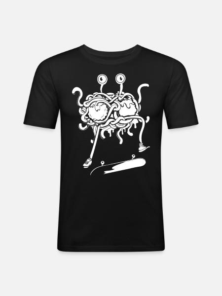 Skateboard Flying Spaghetti Monster - T-shirt près du corps Homme - noir