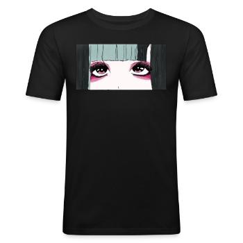 Angura Kei Dark Japanese Esthétique Anime Girl Eyes - T-shirt près du corps Homme - noir - Devant - Nik (191cm)
