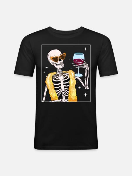 Boujee Aesthetic Skeleton Wine Bougie - Men's Slim Fit T-Shirt - black