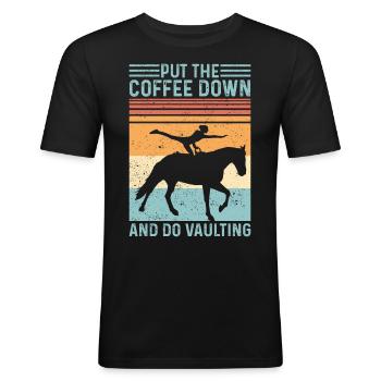 Éteindre le café Cheval saut rétro - T-shirt près du corps Homme - noir - Devant - Nik (191cm)