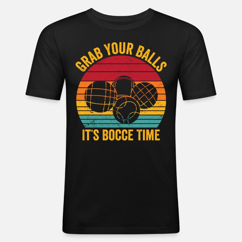 Lustige Bocciakugel Retro - Männer Slim Fit T-Shirt - Schwarz