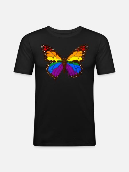Gay Pride Rainbow Flag Butterfly - Men's Slim Fit T-Shirt - black