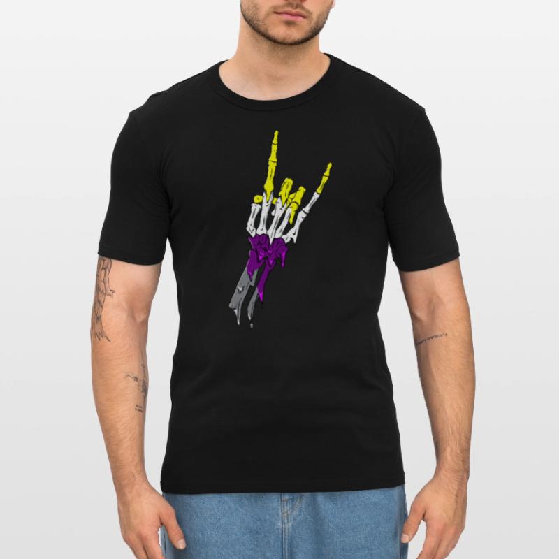 Non Binary Pride Flag Devil Horn Skeleton Subtle Männer Slim Fit T-Shirt