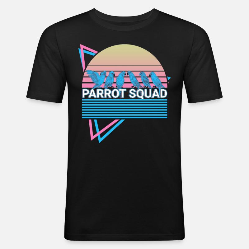 Parrot Squad Nymphensittich Retro - Männer Slim Fit T-Shirt - Schwarz
