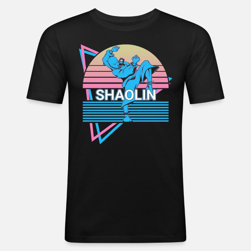 Kung Fu Retro - Männer Slim Fit T-Shirt - Schwarz