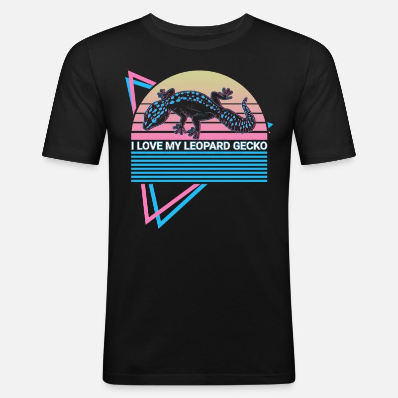 Leopard Gecko Retro - Männer Slim Fit T-Shirt - Schwarz