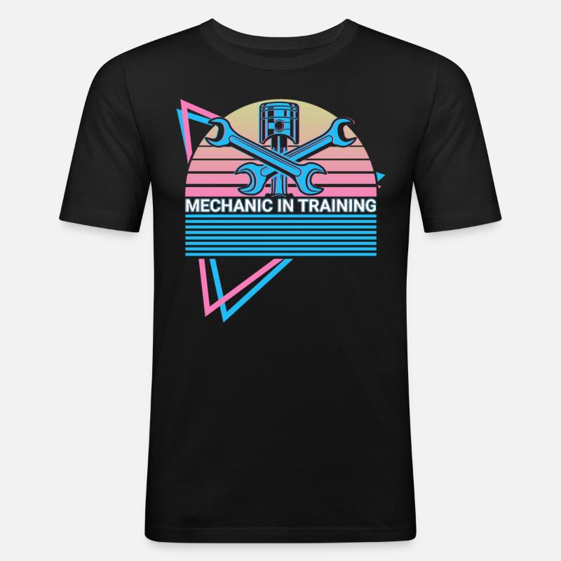 Lustiger Mechaniker Retro - Männer Slim Fit T-Shirt - Schwarz