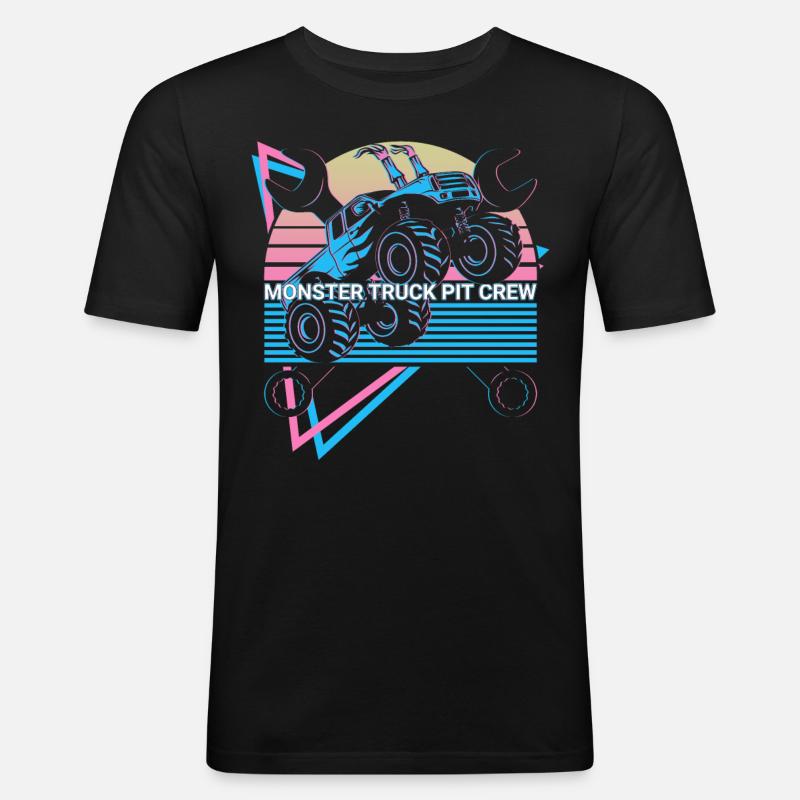 Monstertruck Retro - Männer Slim Fit T-Shirt - Schwarz