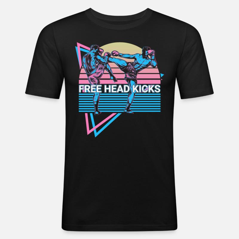 Muay Thai Kickboxen Retro - Männer Slim Fit T-Shirt - Schwarz