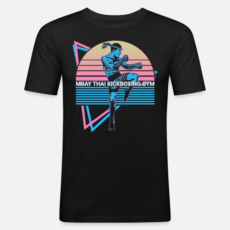 Muay Thai Kickboxen Retro - Männer Slim Fit T-Shirt - Schwarz