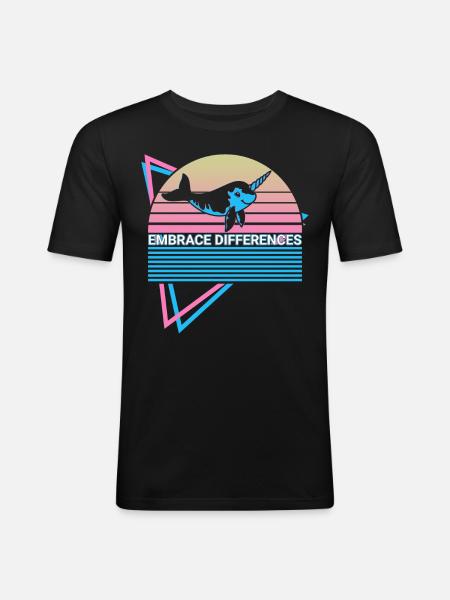 Narwal Retro - Männer Slim Fit T-Shirt - Schwarz
